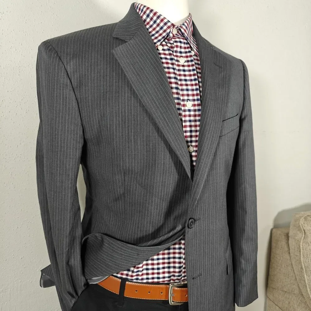 Brooks Brothers 346 Men's Sport Coat Blazer Two Button Gray Pinstriped‎ Wool 40R